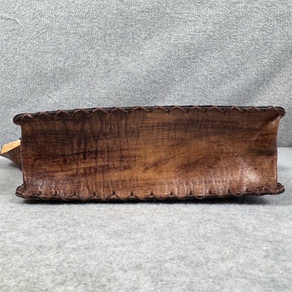 Handmade Owl Tooled Crossbody Leather Bag Brown Small Adjustable Strap - Picture 5 of 15